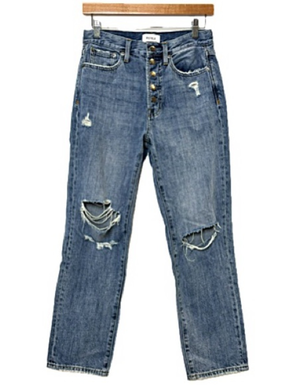 Pistola Button Fly Straight Leg Distressed Denim Jeans Womens Size 25 Mid Rise